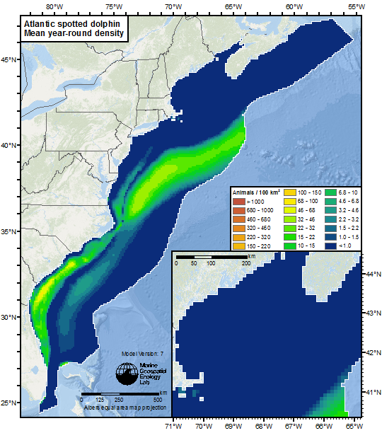 density map for the Atlantic spotted dolphin